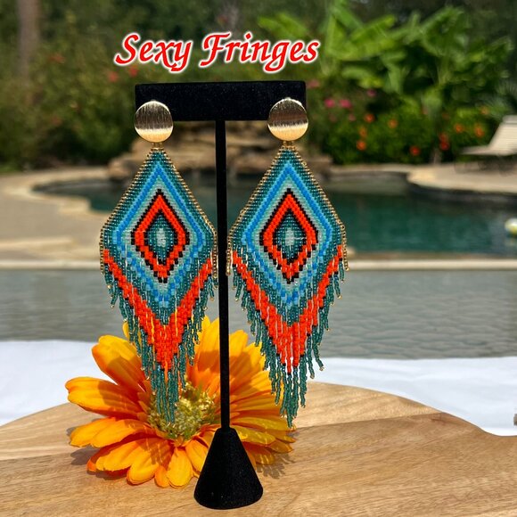 Handmade Beaded Long Sexy Fringe Dangle Drop Lightweight Tassel Post Earrings - Picture 8 of 8
